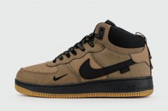 кроссовки Nike Air Force 1 Mid Brown / Black with Fur